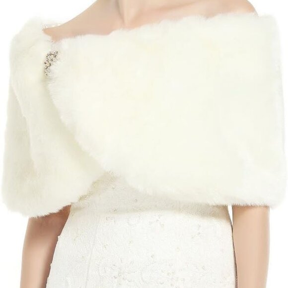 Faux Fur Wrap Shawl Women Shrug Bridal Stole for Winter Wedding Party - Picture 3 of 7